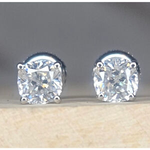 Sterling Silver Cushion-Cut Moissanite Stud Earrings Sparkling Everyday 1 CTW
